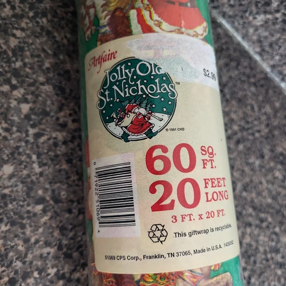 VINTAGE‎ 90's Santa Clause Christmas Wrapping Paper Carousel Horses Giordano